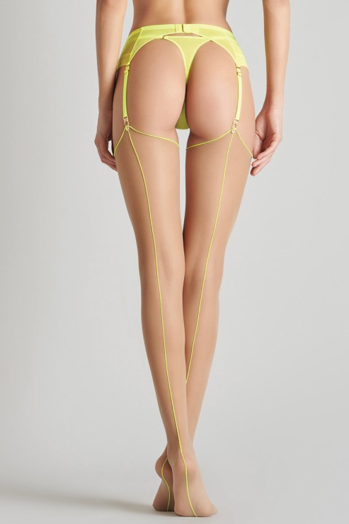 Maison Close - Cut and Curled Stockings - Nude with neon yellow backseam
