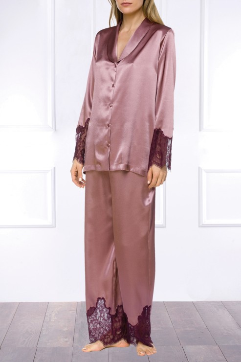 Coemi - Ayana Satin Pajama Set - Dusty Pink Wine